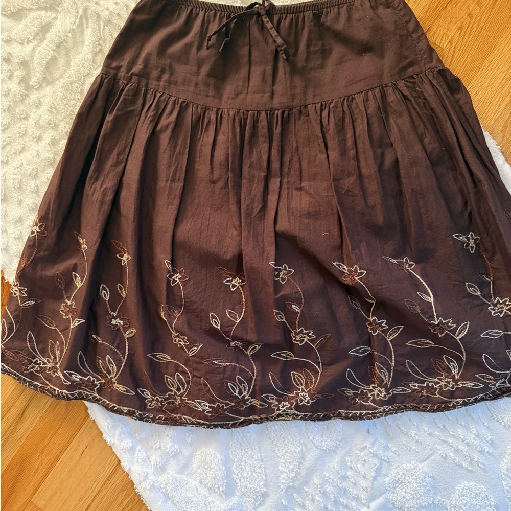 JKLA California Brown Embroidered Skirt